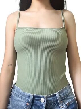 H&M Ribbed Spaghetti Strap Bodysuit Sage Green Size XS GUC